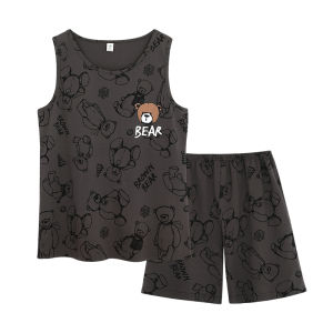 Miiow | Pure Cotton Summer Thin Short Sleeve Childrens Sleepwear Set Cartoon Home Clothes For Boys Round Neck Short Pants Breathable