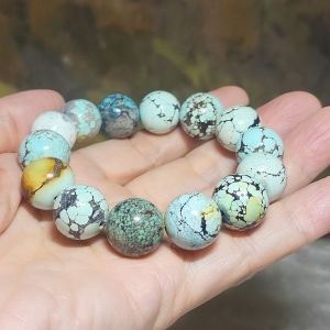 15mm+ Premium natural untreated Hubei Turquoise high density smooth surface round beads bracelet