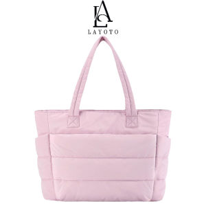 LAYOTO Tas Wanita Tote Bag Black Lightweight Puffy Tas Kuliah Tote Bag for Travel Beach The Bubble