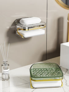 Luxury Wall-Mounted Soap Dish Draining Sponge Double Layer Bathroom Storage Shelf No-Drilling Required European Style Pure Color