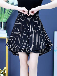 Ice Silk Wide Leg A-Line Skort Pants Womens Summer Thin Casual High Waist Short Trousers for plus Size Pear Shape Body Type