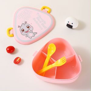 BW-C990 Lunch Box Anak 3 Sekat Motif Dino 800ML dengan Sendok Garpu BPA FREE / Kotak Makan Karakter
