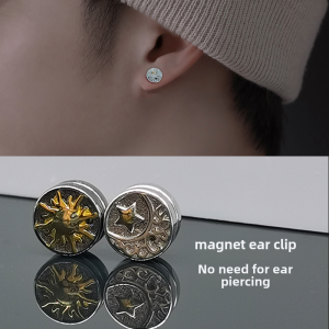 Titanium Steel Magnetic Ear Cuff for Men and Women Cool Dark Black Magnet Ear Stud without Piercing Required