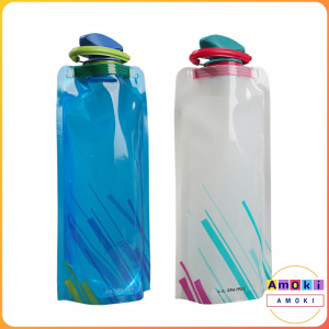 Amoki 700ml Travel Collapsible Folding Drink Water Bottle Sports Kettle Flexible Foldable Drink Water Bag
