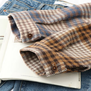 Áo Sơ Mi Kẻ Caro Dày Rộng Rãi Cho Nữ Áo Khoác Ngoài Mờ Thiết Kế Cổ Polo Tay Dài Thời Trang Thu Đông Phong Cách Hàn Quốc Cài Nút