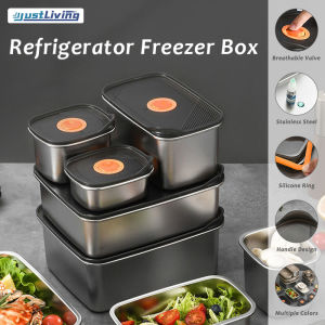 JustLiving 304 Stainless Steel Organizer Crisper Fresh-Keeping Storage Box with Lid Versatile Freezer Food Sealed Containe Food Storage Containers Refrigerator Organizer for Fruits and Meals