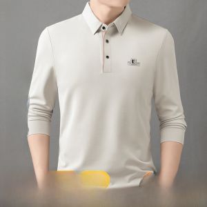 Business Casual Long Sleeve Polo Shirt Mens Autumn Skin-friendly Elastic Breathable Base Tee T-shirt Underwear Top
