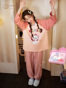GONGDIE | Soft Disney Marie Cat Womens Pajamas Long Sleeve Cotton For Spring and Autumn