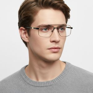 Retro Double-Beam Glasses Frame Artistic Pilot Ultra-Light Business High-End Glasses Myopia Glasses Frame 6009