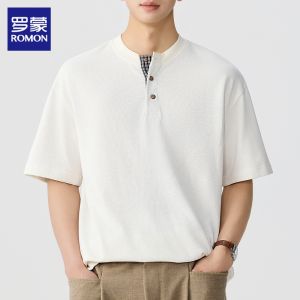 ROMON | Summer Lightweight Cooling Retro Henley Casual Short Sleeve T-Shirt for Men