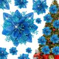 Color Changing Roses Experiment Blue Glitter Poinsettia Artificial Flowers On Plastic Christmas Tree ...