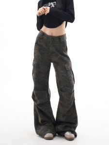 Quần Ống Rộng Ống Đứng Kẻ Caro Phong Cách Retro Cho Nữ Mùa Thu Phong Cách Mỹ High Street Quần Jeans Rộng Rãi