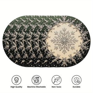 VIKAMA 6-Piece Christmas Snowflake Round Placemats for Family Gatherings Holiday Café Table Decor and Accessories