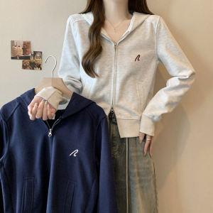 Zipper Cardigan Hoodie Womens Spring & Fall Thin Small Short Slim Fit Slimming Top Outwear Ins Trendy