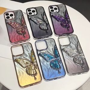 Gradasi Kilap Pasir Cepat Katak Cover untuk iPhone 15 11 12 13 14 Pro Max dengan Desain Plating Aurora & Bulu Silikon Lembut