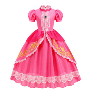 Disney | Girls Princess Peach Daisy Rosalina Cosplay Dress Puff Sleeve Princess Costume Halloween Birthday Party Fancy Dress for Kids