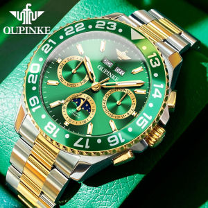 OUPINKE watch for mens top luxury fully automatic mechanical watch 100% waterproof dual calendar luminous green submariner dial design stainless steel fashionable luxury Men Mechanical Watch