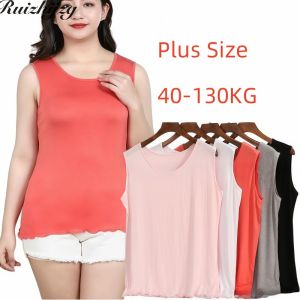 Ruizhijzg Plus Size Modal Cotton Sleeveless 2XL-6XL Womens Wide Shoulder Vest Summer Ladies Girls Stretch Round Neck Camisole Singlet Thin Crew Round T Shirts Solid Color Top Lace Vest