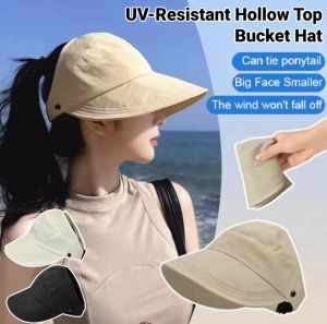 UV-Resistant Hollow Top Bucket Hat Duck Tongue Cap Womens Sun Visor Hat Outdoor Cycling Large Brim Baseball Cap Casual Style