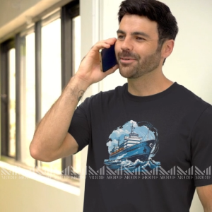 Retro ship graphic tshirt premium cotton round neck short sleeve baju t shirt lelaki