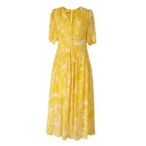 V-Neck Bohemian Print Chiffon Dress Womens Waist-Cinching Beach Dress Summer Long Skirt Floral Patterned Casual Holiday Dress