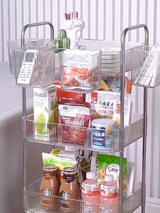 NewTide Transparent Trolley Cart Organizer Rack with Wheels Living Room Bedroom Kitchen Barthroom Basket Utility Cart