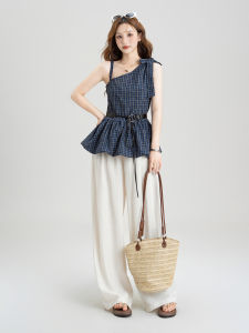 Stylish Chic Small Audience Irregular Design Ruffled Waist Top Blouse