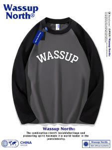 Áo Thun Cotton Dài Tay Giản Dị WASSUP NORTH Dành Cho Nam Và Nữ in Chữ Phong Cách Quốc Gia Mùa Xuân Thu