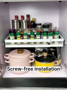 Pull Out Basket For Kitchen Cabinet Multifunction Sliding Cabinet Drawer Stainless Steel For Dish Bowl & Sp