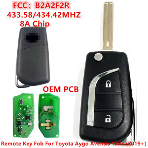B3W2F2R With OEM PCB 2 Button Flip Remote Key Fob For Toyota Aygo Avensis Yaris (2019+) FCCID: B3W2F2R 433.58/434.42MHz 8A Chip