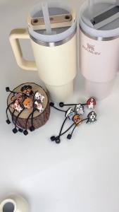 Stanley Straw Cover Stanley Cup Accessories Silicone Dog Straw Toppers 12PCS Cute Drinking Straws Caps 10mm Compatible with Stanley 30 40 oz Tumbler with Handle Christmas Dog Lovers Gifts (Dog A)