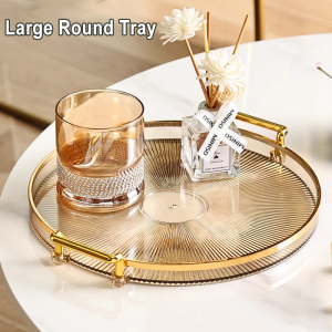 Large Round Tray with Handle Multi-purpose Storage Tray Decoration Gold Serving Trays Decorative Luxury Tea Tray Coffee Table Decor