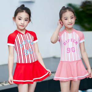 Childrens Swimming Suit Dress Style Sun Protection Swimwear Set Cute New 2023 Polyester Spandex Fabric Girls One-Piece Swimsuit