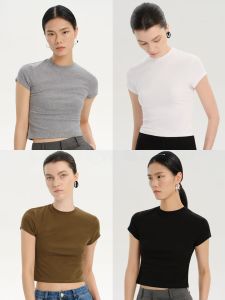 เสื้อยืดคอกลมแขนสั้นทรงสลิมฟิตยืดหยุ่น Lovely Udear เสื้อผ้าทำงานลำลองสำหรับฤดูร้อนสำหรับผู้หญิงวัย 18-35 ปี