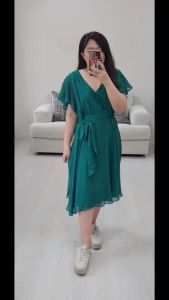 Dress Midi Wanita Murah Lengan Pendek (MSND80 Purple Tiewaist Dr)