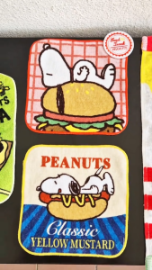 Peanuts Snoopy and hotdog with classic yellow mustard handkerchief