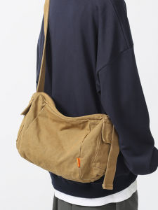 Japanese Style Canvas Slant Bag Mens Retro Large Capacity Single Shoulder Bag Women Casual All-Match Student Artistic Bag