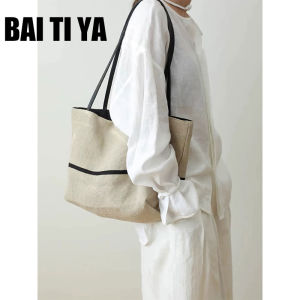 Túi Tote Dung Tích Lớn Bằng Vải Lanh Dày BAI TI YA Túi Xách Đeo Vai Thường Ngày Túi Mua Sắm Đa Năng Túi Tote Dây Đeo Đơn Cho Thanh Thiếu Niên