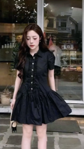 Váy nữ ngắn dáng xếp ly buộc nơ eo thiết kế cổ sơ mi phong cách năng động NEWFASHION99
