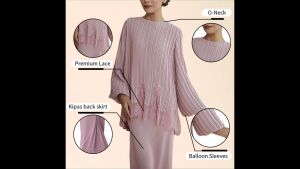 JOJOBars Lace lengan tanglung Baju Kurung Pleated kebaya Raya Baju Balloon Sleeves Ironless Kurung Baju Raya Moden Muslimah Wear Nikah/Tunang Wudhuk Friendly