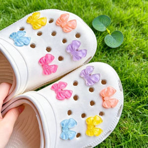 New 10Pcs Gradient Candy Color Bow Shoe Charms Cute Girly Removable Clog Shoe Decorative Accessories For DIY Craft Projects