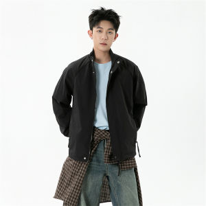 เสื้อแจ็คเก็ตทรงหลวมสำหรับผู้ชายฤดูใบไม้ร่วงกันลมกันน้ำสไตล์ทหารแบบแยกชิ้นส่วนสวมใส่สบายในทุกๆ วันแบบลำลอง