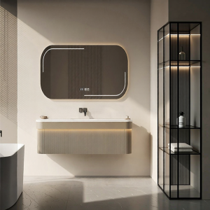 DIPURUI | Integrated Double Sink Oak Vanity Cabinet