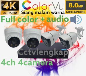 PAKET CCTV COLORVU+MIC 8MP 2560P 4CHANNEL 4 KAMERA AUDIO SUARA FULL COLOR SIANG MALAM