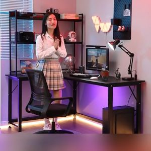 BMZAR Meja Gaming Meja L Meja Komputer Minimalis Modern Meja Belajar Hitam Meja kantor Meja Laptop