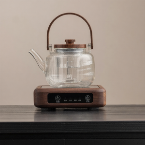 XIYUANJI | Small Premium Glass Kettle and Wood Electric Warmer Set