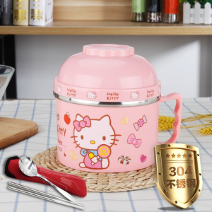 Large Thickened 304 Stainless Steel Instant Noodles Bowl with Lid Student Thermal Lunch Box Bento Box Double Layer Partition with Handle