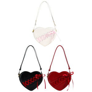 Ribbon Heart Shaped Shoulder Bag for Women Stylish Crossbody Purse with Adjustable Strap Perfect for Casual Outings