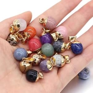 2pc Natural Stone Pendants Reiki Heal Small Round Lapis lazuli Opal for Trendy Jewelry Making Necklace Earrings Gift