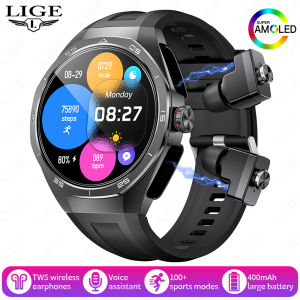 LIGE | TWS Music Watches Earbuds Smart Watch NFC AMOLED BluetoothCall Heart Rate Blood Oxygen Monitor Smartwatch Headphones For Android